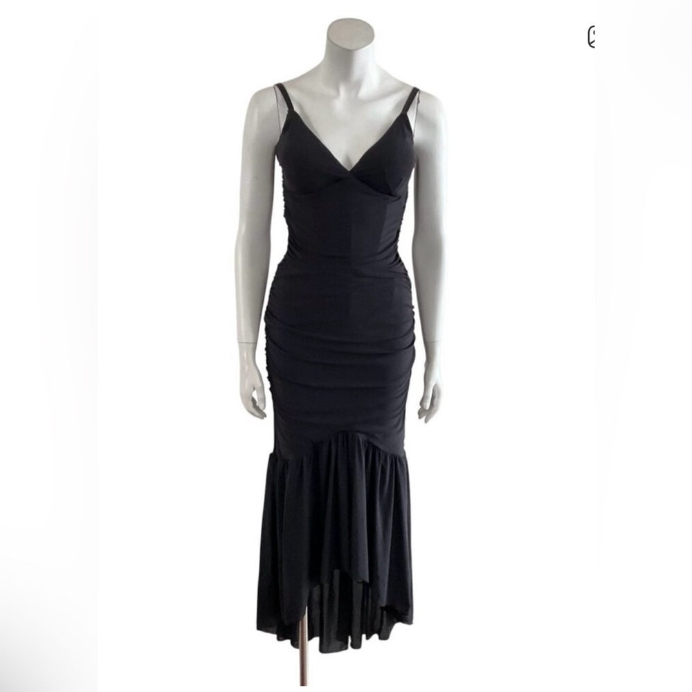 Popilush Dress Built In Shapewear Ruched Mesh Maxi Black M - Picture 2 of 4